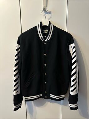 Off-White Black & White Striped Sleeve Varsity Jacket